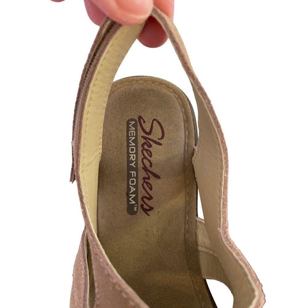 Skechers Womens Memory Foam Sizr 7 Beige Sandals Open Toe Slingback Wedge - Picture 4 of 8